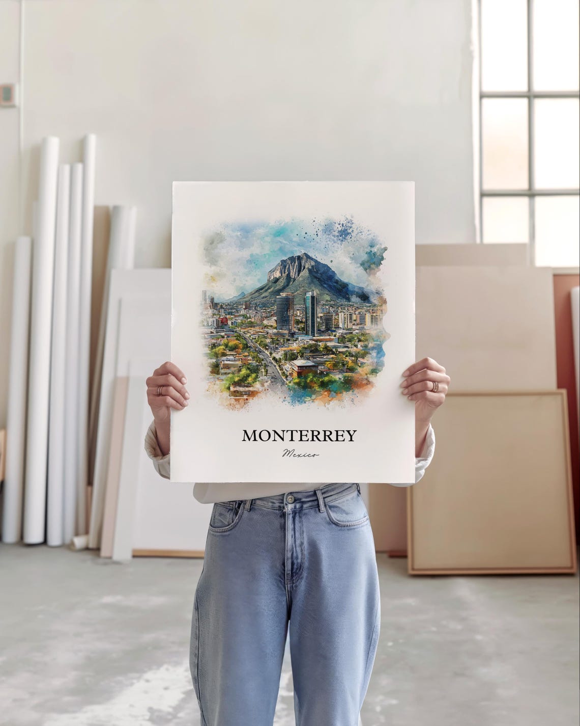 Monterrey Mexico Watercolor Travel Poster, Nuevo Leon - Image 2