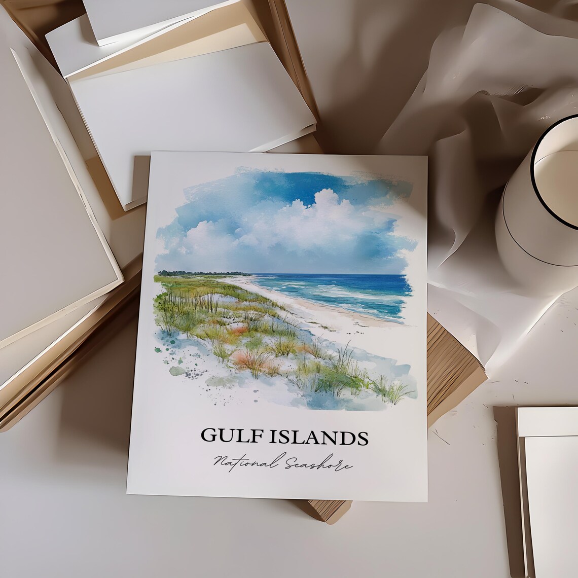 Gulf Islands National Seashore Beach Dunes Ocean Watercolor Poster - Image 4