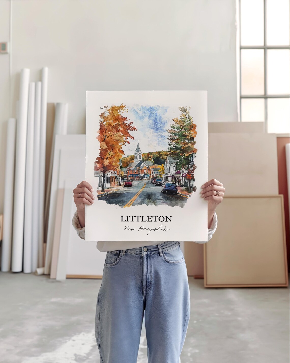 Littleton New Hampshire Main Street Autumn Watercolor Travel Poster - Image 4