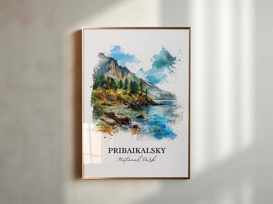 Pribaikalsky National Park Watercolor Mountain Lake Pine Shores Poster - Image 5