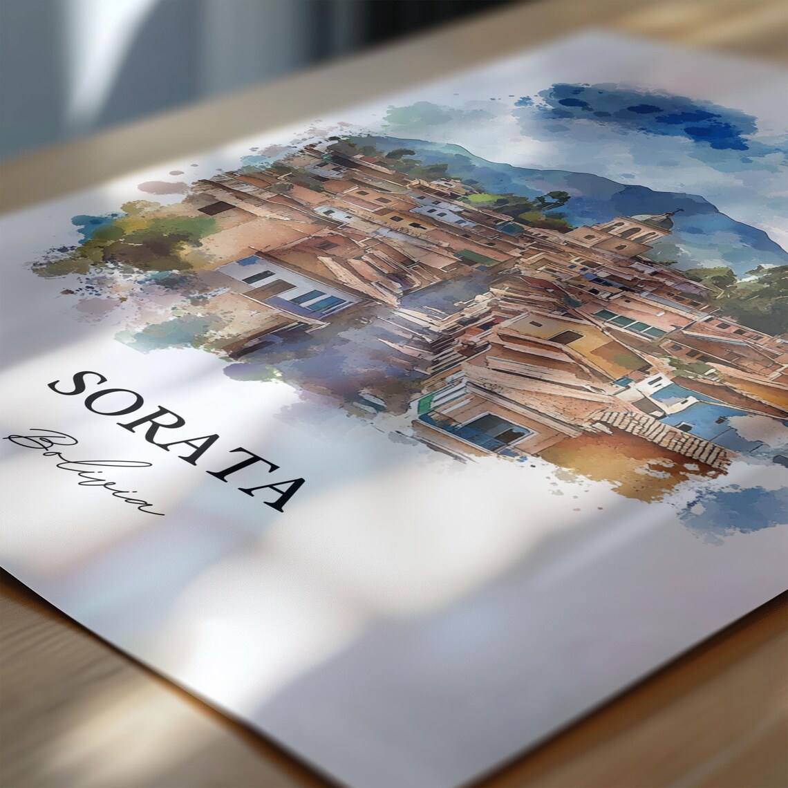 Sorata Bolivia Watercolor Andean Town Church Mountain Travel Poster - Image 6