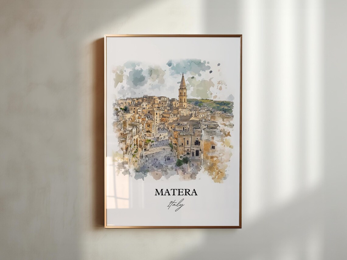Matera Italy Ancient Stone City Sassi Watercolor Travel Poster - Image 5