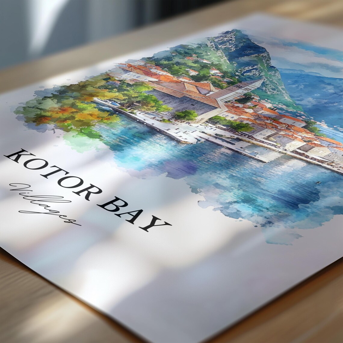 Kotor Bay Villages Watercolor Coastal Town Montenegro Scenic Poster - Image 2