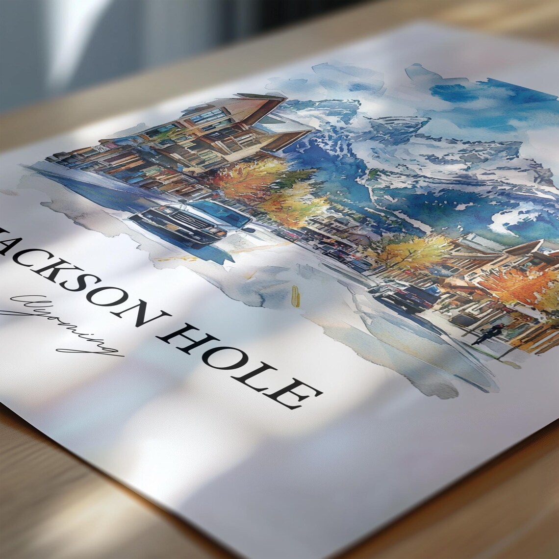 Jackson Hole Wyoming Watercolor Mountain Main Street Scene Poster - Image 6
