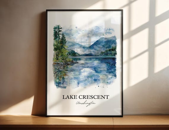 Lake Crescent Wall Art Clallam County Print Washington Watercolor Gift Travel Poster Housewarming