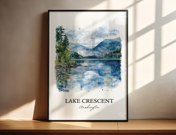 Lake Crescent Washington Watercolor Mirror Lake Scene Art Poster