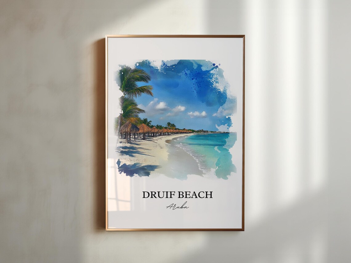Druif Beach Aruba Watercolor White Sand Palapa Shore Art Poster - Image 4