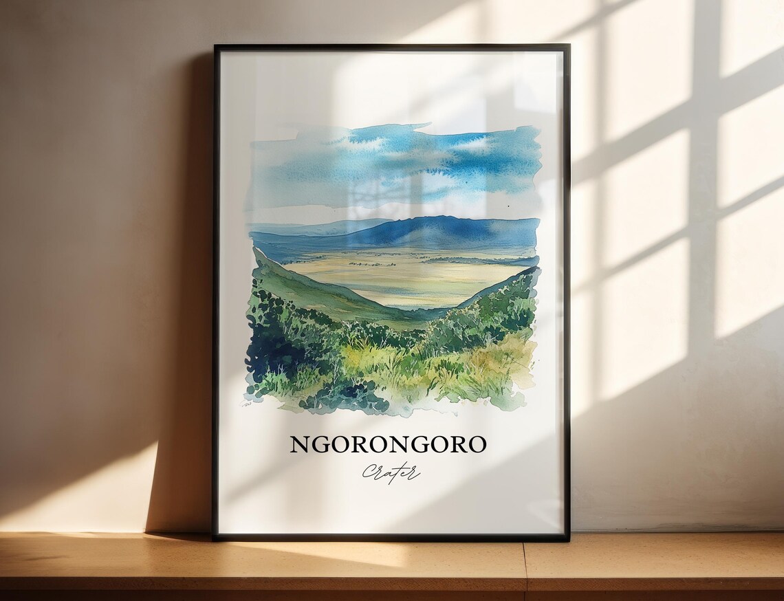 Ngorongoro Crater Watercolor Travel Poster