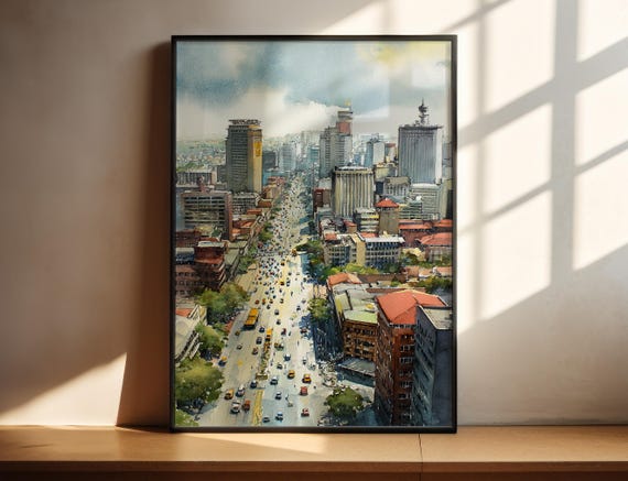 Johannesburg Watercolor Art South Africa Travel Print Artwork Decor Wall