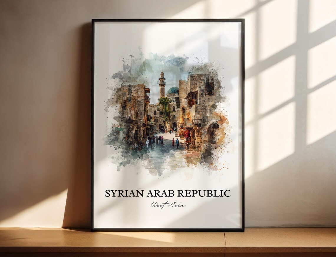 Syria Syrian Arab Republic Watercolor Art Old Souk Street Poster
