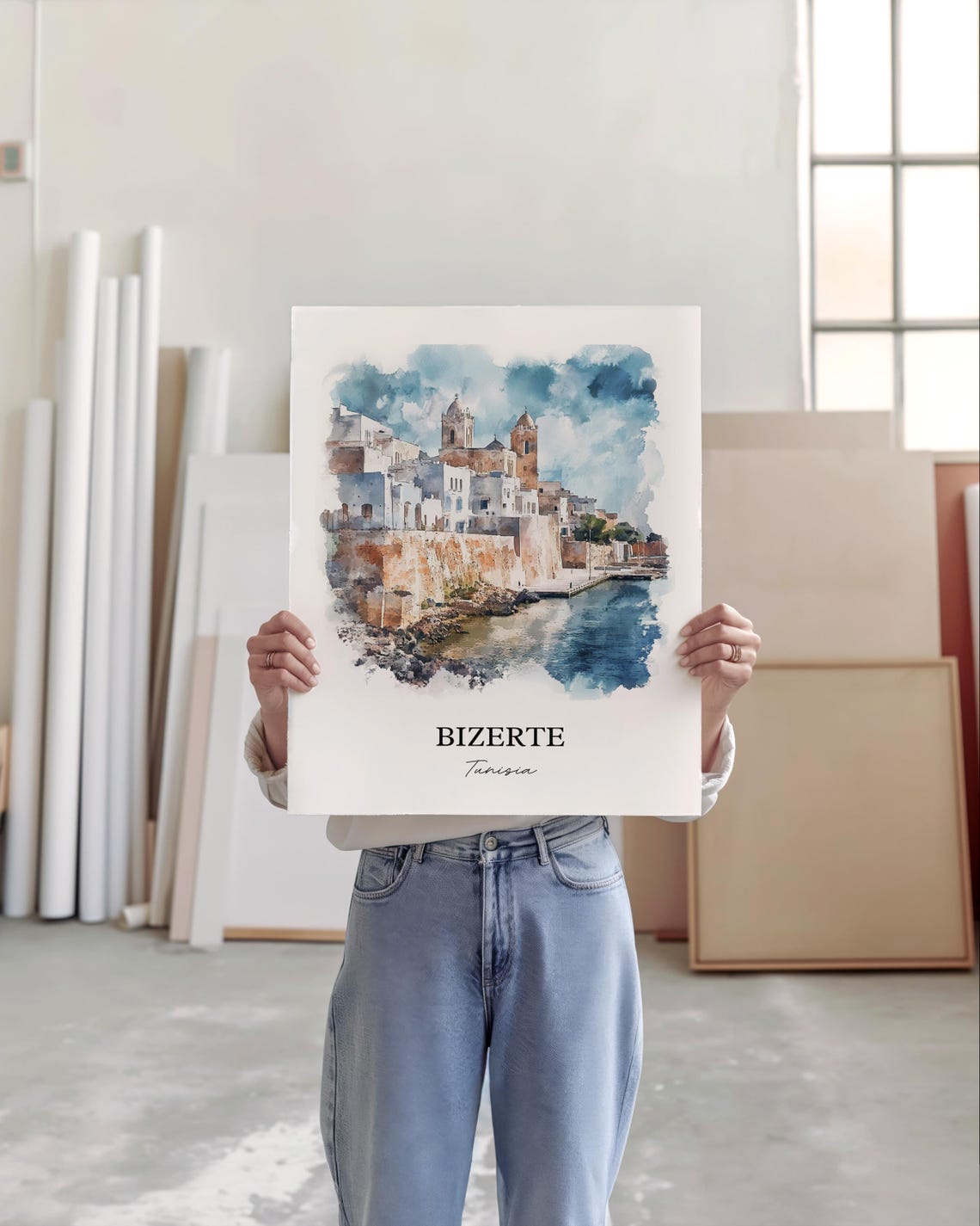 Bizerte Tunisia Harbor Old Town Watercolor Seaside Travel Poster - Image 5