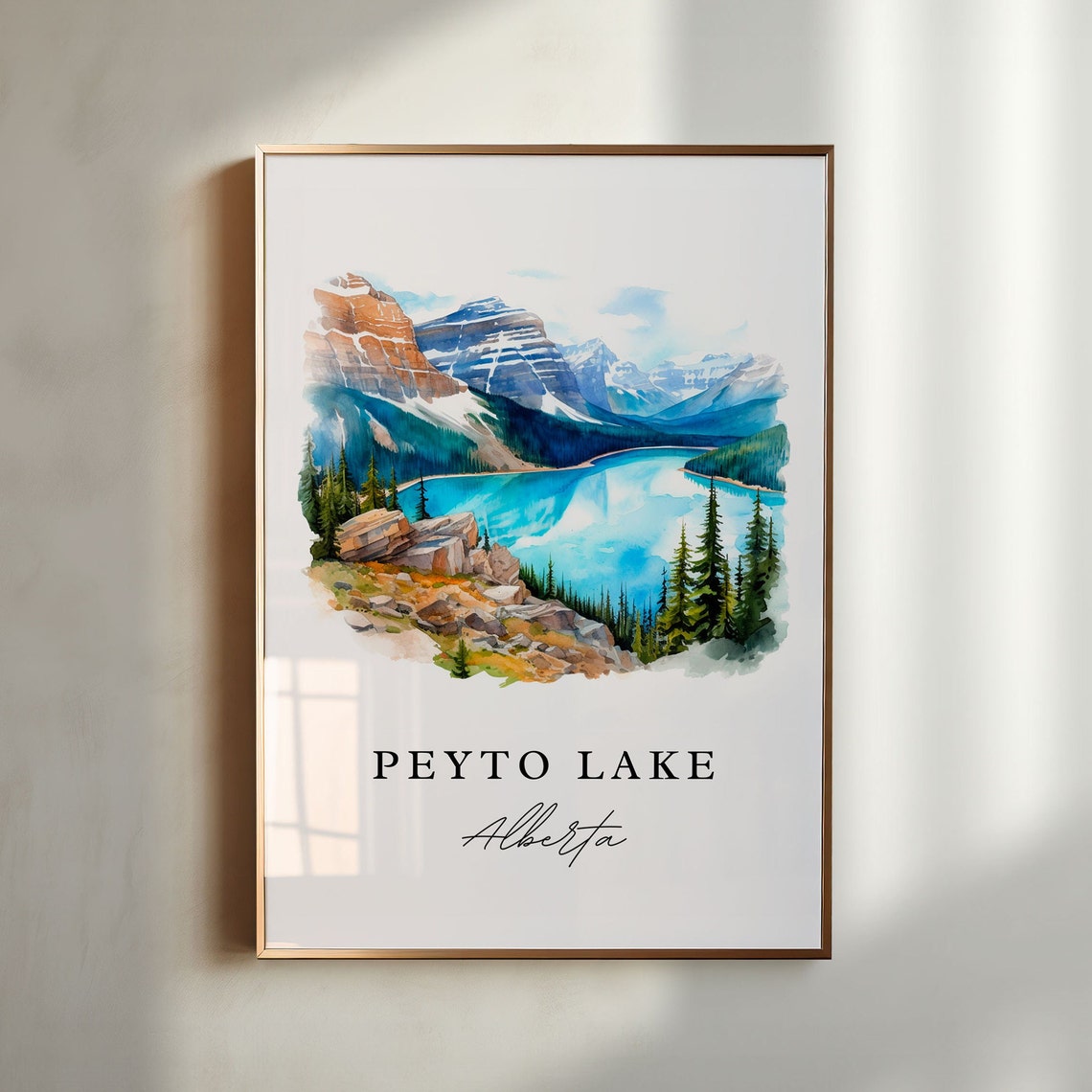 Peyto Lake Alberta Canada Turquoise Mountain Lake Watercolor Poster