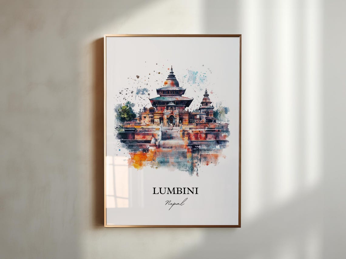 Lumbini Nepal Watercolor Sacred Pilgrimage Temples Travel Poster - Image 5