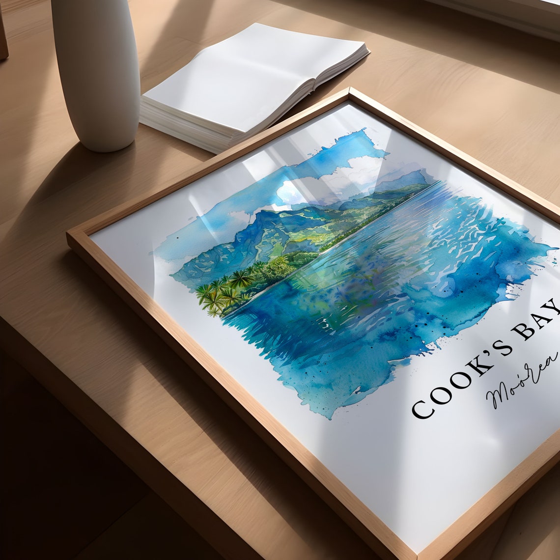 Cooks Bay Moorea Watercolor Travel Poster, French Polynesia - Image 4