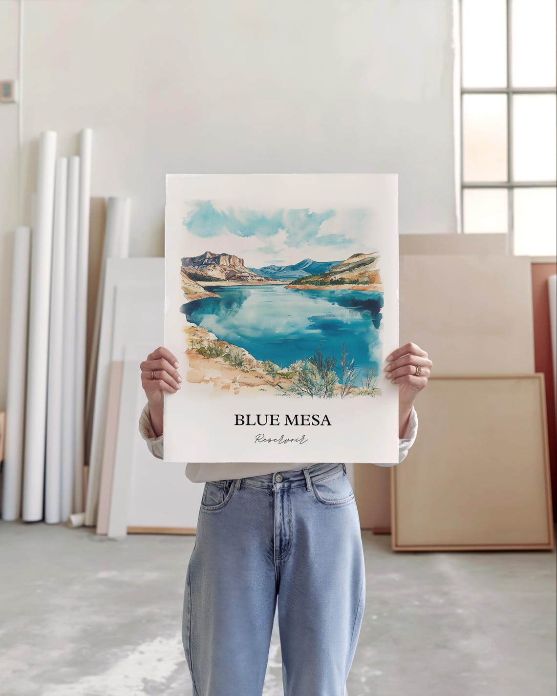 Blue Mesa Reservoir Turquoise Water Desert Mesas Watercolor Poster - Image 3