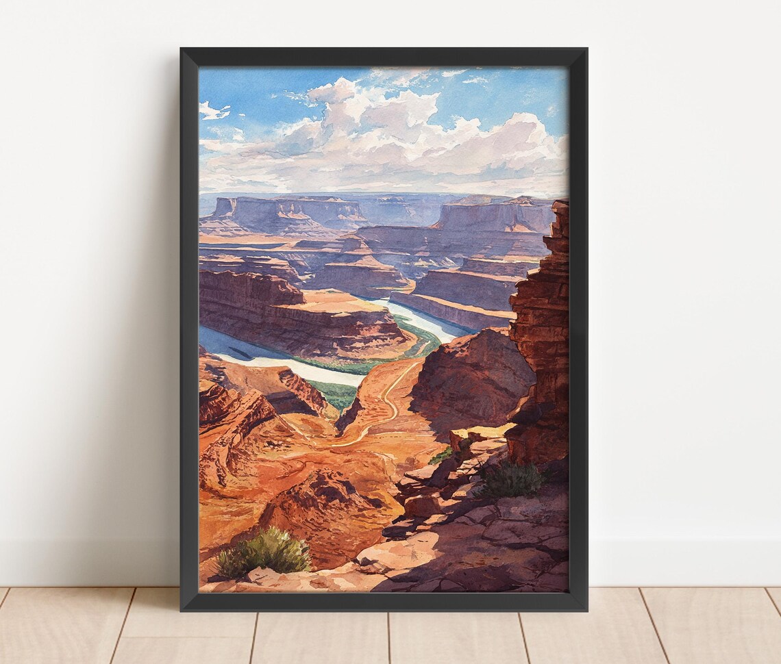 Dead Horse Point State Park Moab Utah Canyon River Watercolor Travel Poster