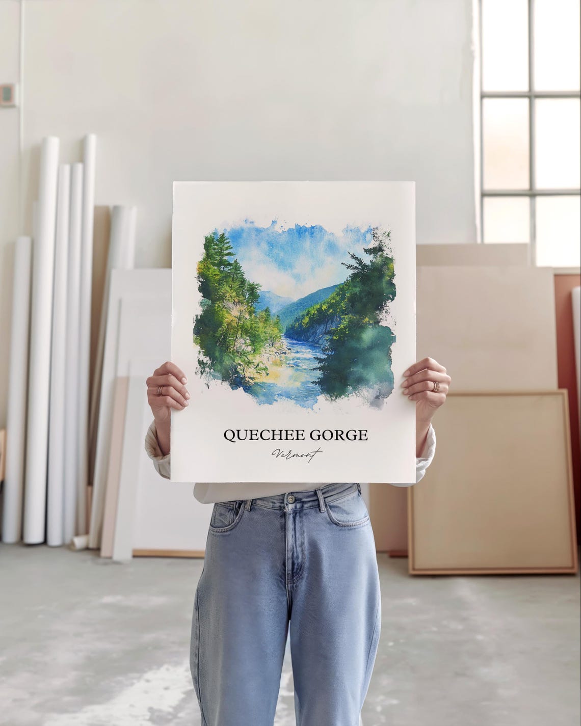Quechee Gorge Vermont River Gorge Forest Canyon Watercolor Poster - Image 4