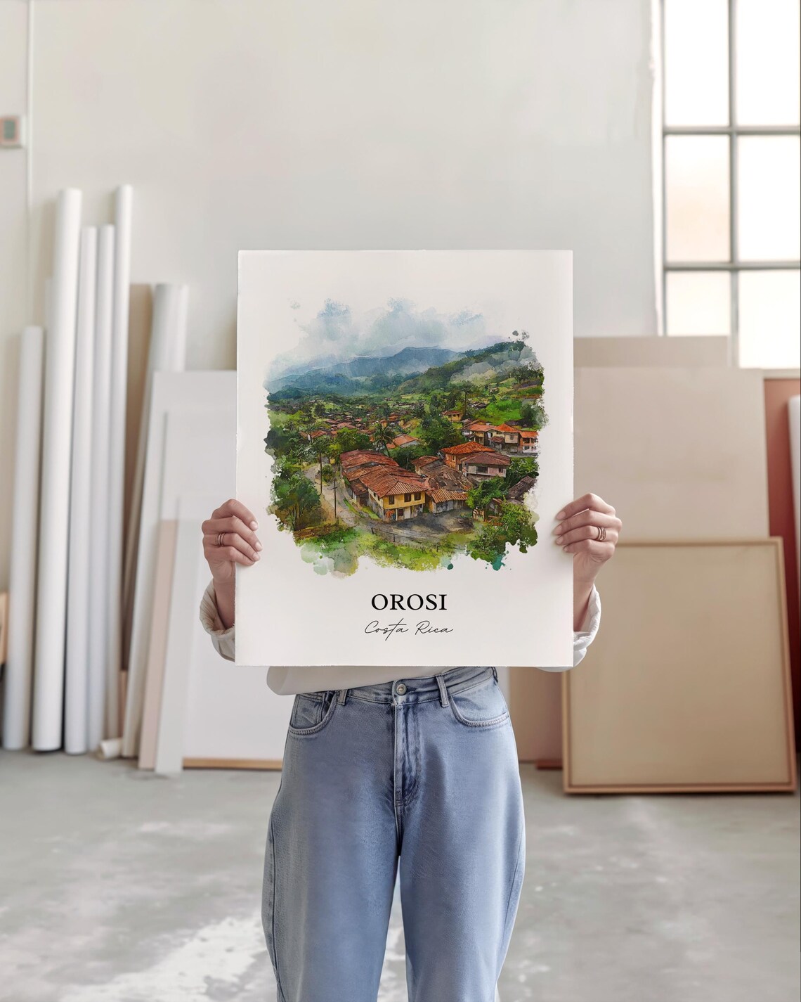Orosi Costa Rica Green Valley Village Watercolor Travel Poster - Image 3