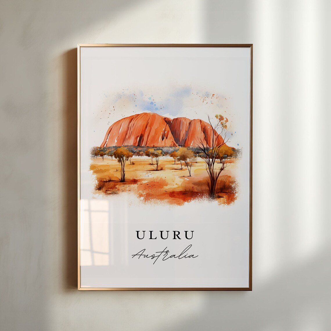 Uluru Australia Sacred Red Rock Desert Watercolor Travel Print