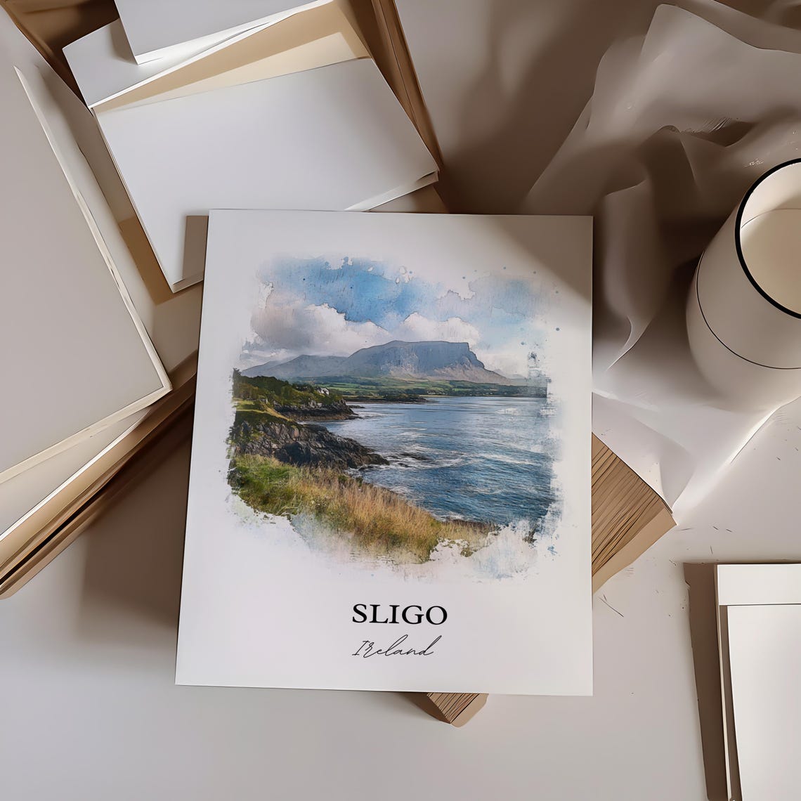 Sligo Ireland Atlantic Coast Watercolor Mountain Landscape Art Poster - Image 4