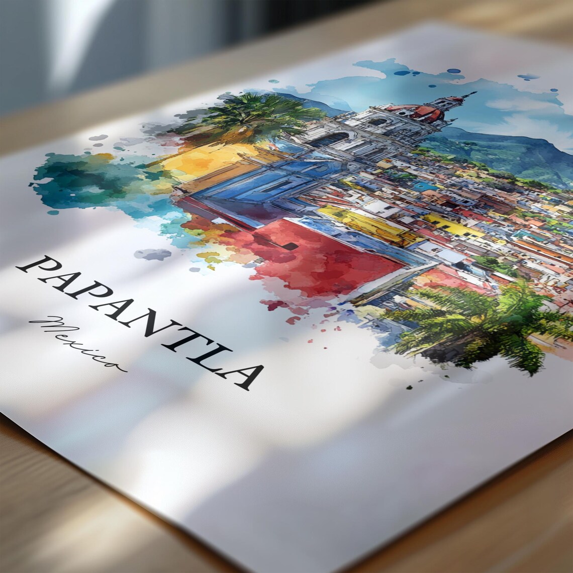 Papantla Mexico Red Dome Colonial Church Watercolor Travel Poster - Image 6