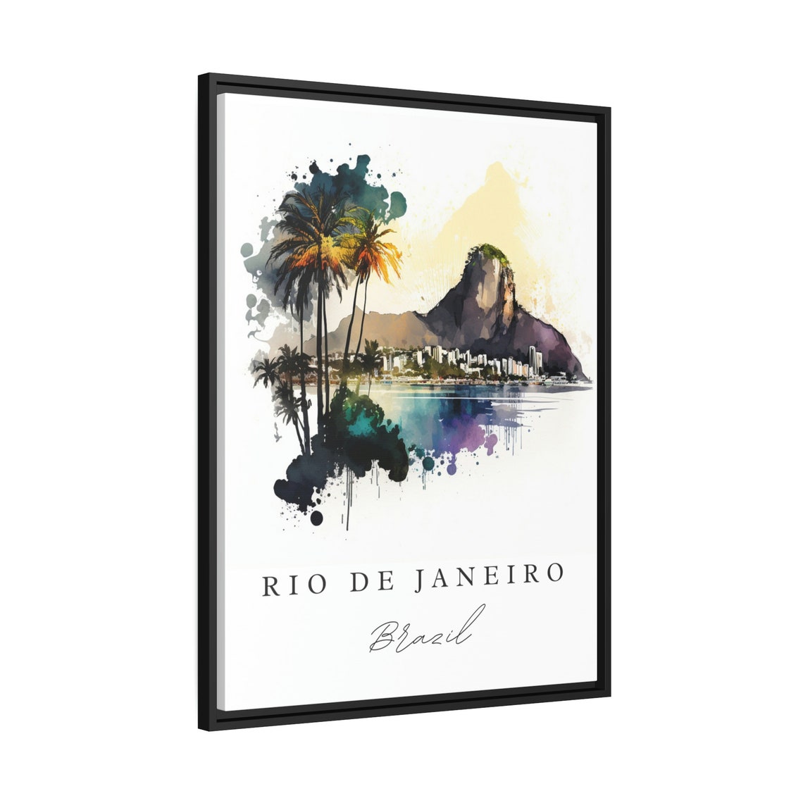 Rio de Janeiro Brazil Palms Mountain Bay Shore Watercolor Poster - Image 2