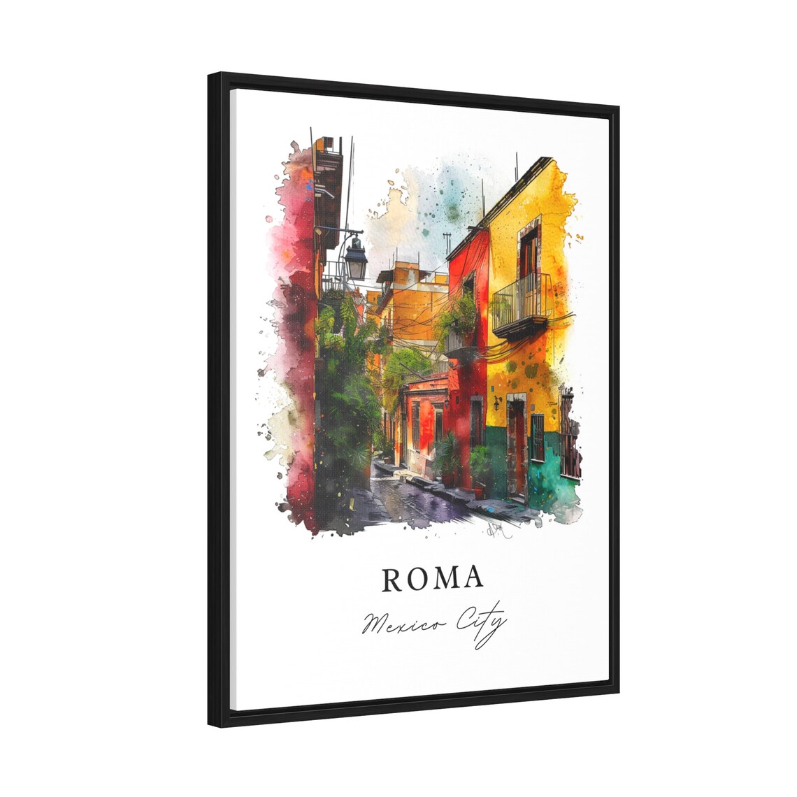 Roma Mexico City Cobblestone Colonial Street Watercolor Poster - Image 2