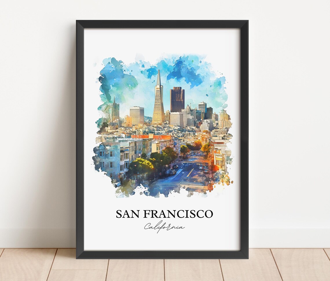 San Francisco California Iconic Skyline Watercolor City Art Poster - Image 3
