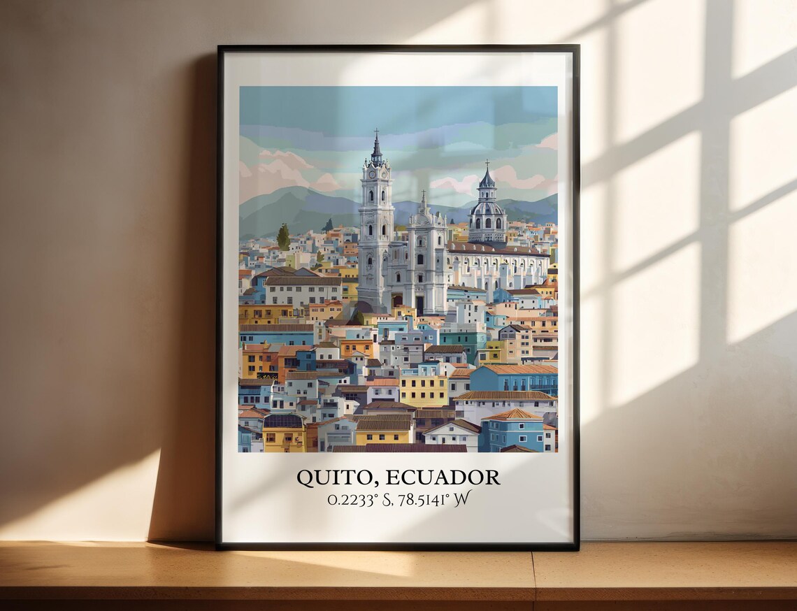 Quito Ecuador Cathedral Old Town Andes Mountains Travel Poster