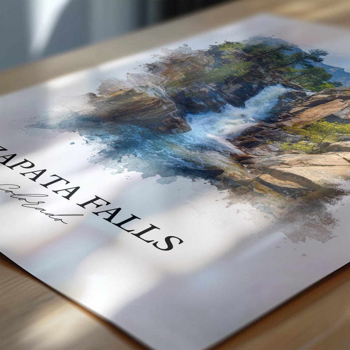 Zapata Falls Colorado Rocky Canyon Cascade Watercolor Poster - Image 6