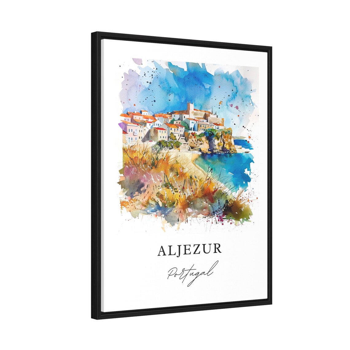Aljezur Portugal Cliffside Old Town Watercolor Coastal Travel Poster - Image 2