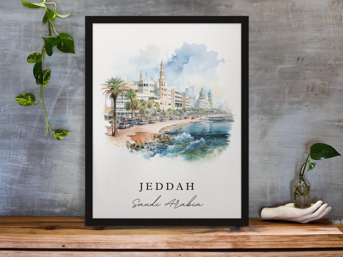 Jeddah Saudi Arabia Watercolor Art Corniche Waterfront Poster