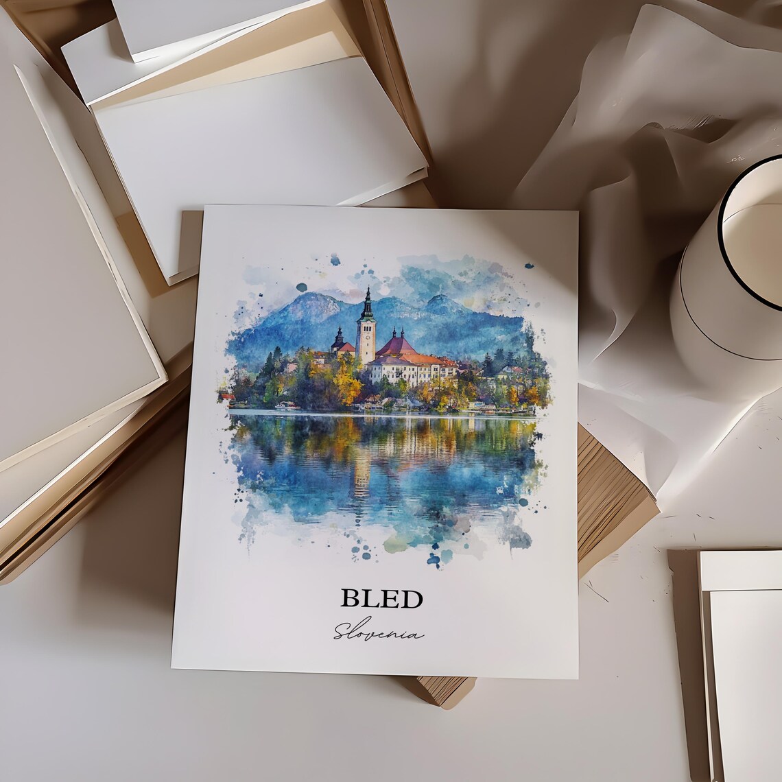 Lake Bled Slovenia Island Church Watercolor Scenic Travel Poster - Image 5