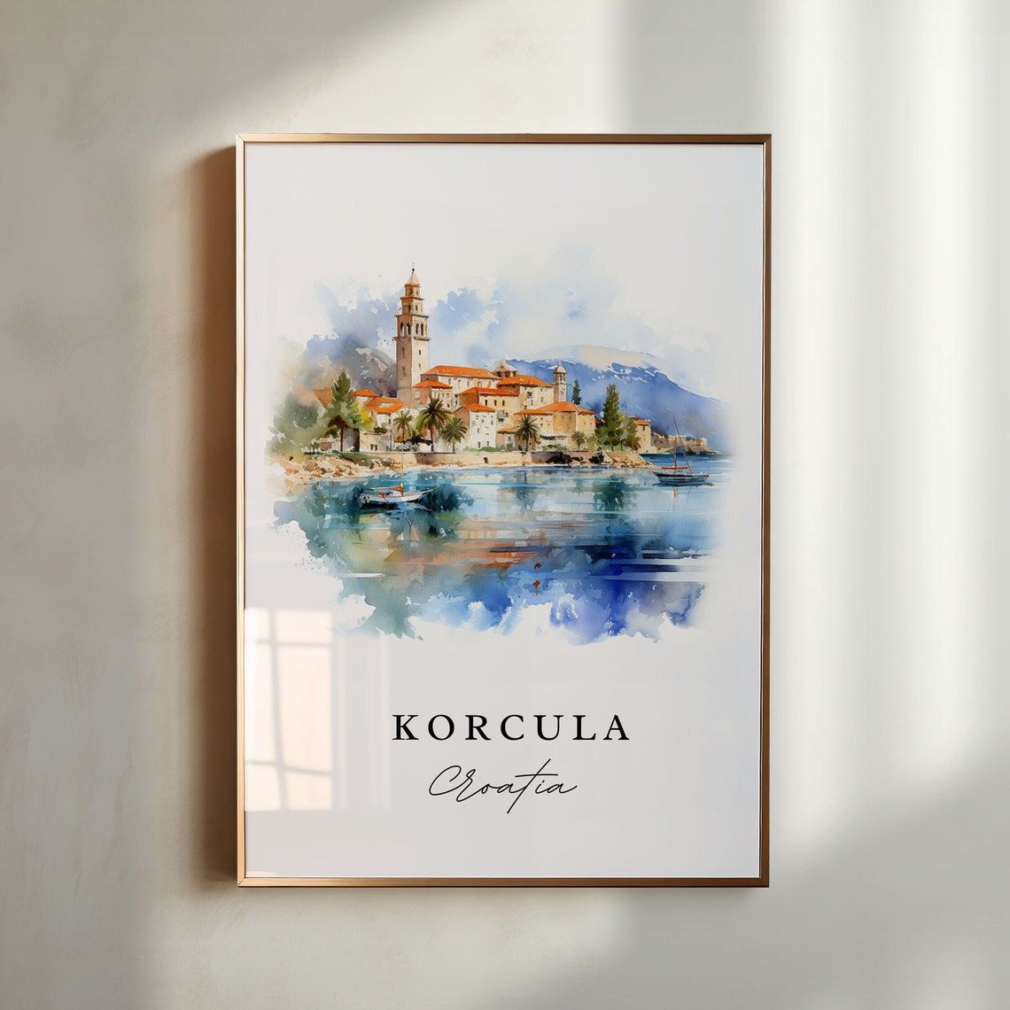 Korcula Croatia Island Old Town Bell Tower Watercolor Poster - Image 6