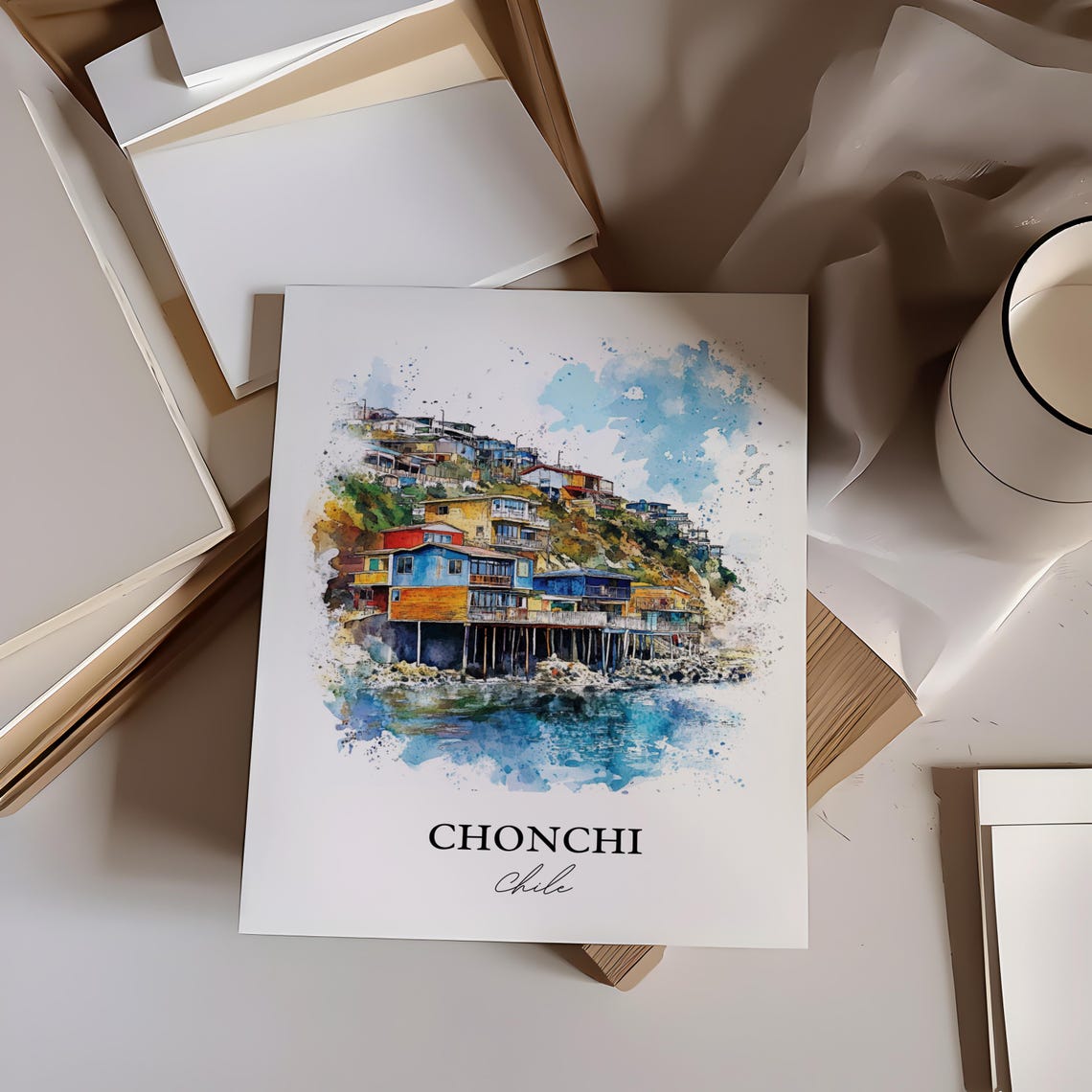 Chonchi Chile Wall Art Print Watercolor Gift Travel Poster Housewarming - Image 2