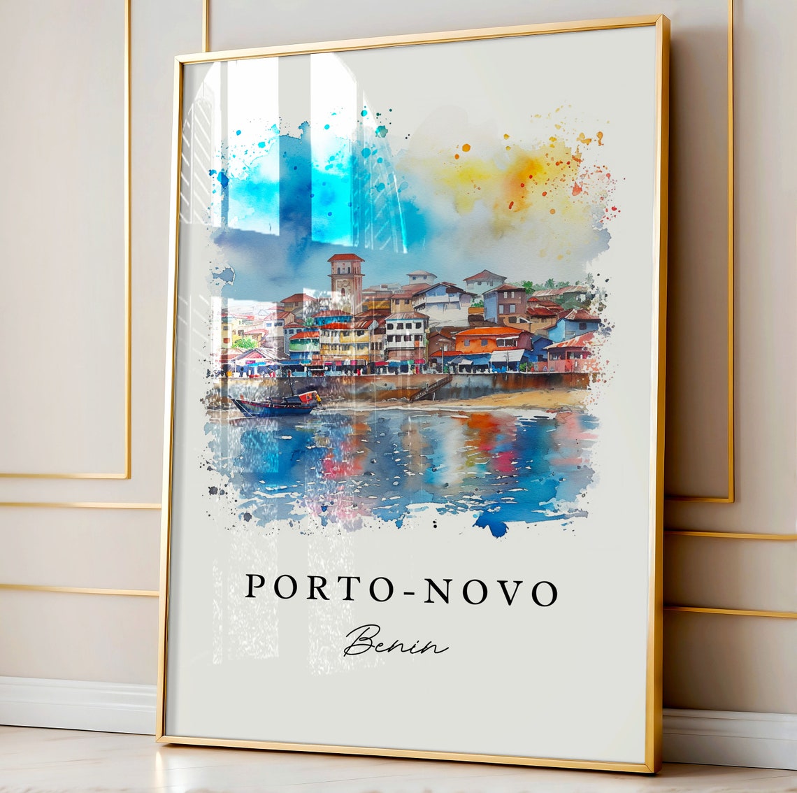 Porto Novo Benin Waterfront Old Town Watercolor Travel Poster - Image 5
