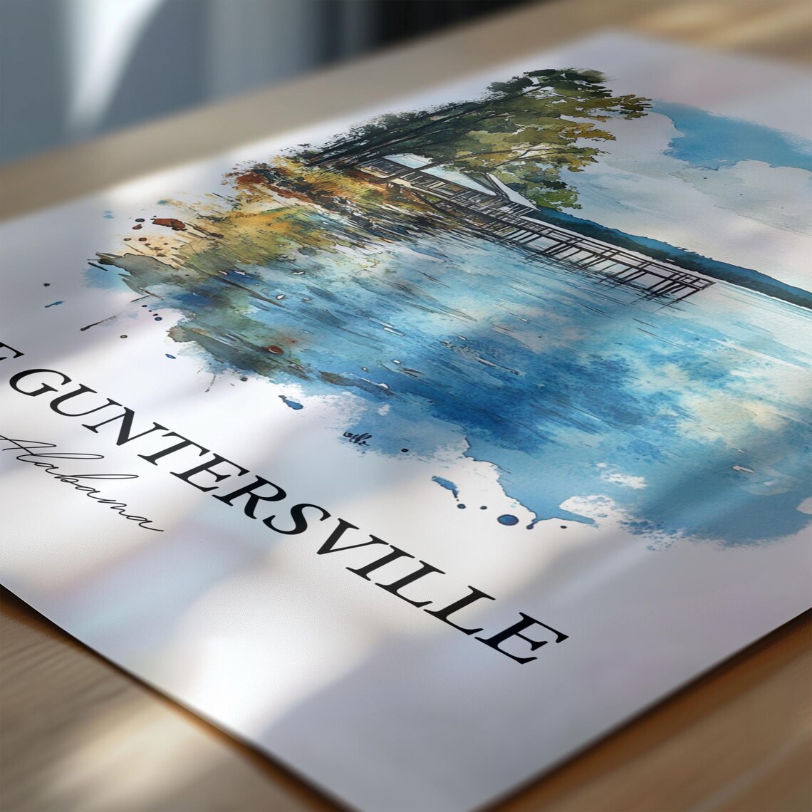 Lake Guntersville Alabama Pine Boathouse Dock Watercolor Poster - Image 6