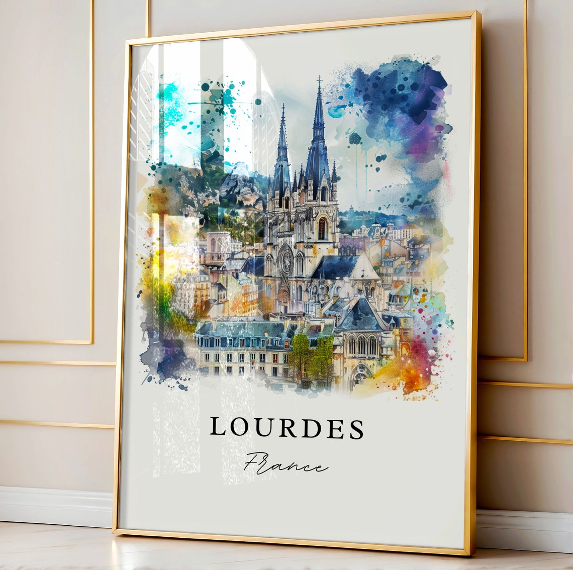 Lourdes France Watercolor Travel Poster, Art Print - Image 3