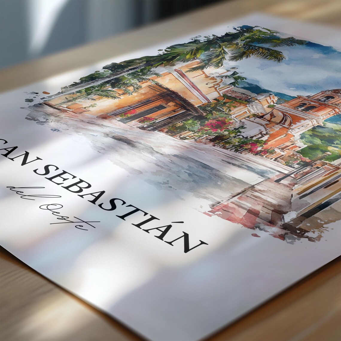 San Sebastian del Oeste Mexico Palm Street Church Watercolor Poster - Image 6