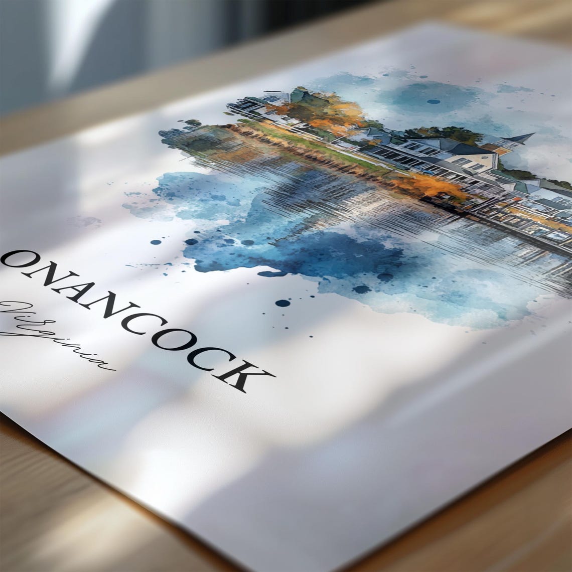 Onancock Virginia Watercolor Waterfront Town Church Reflection Poster - Image 6