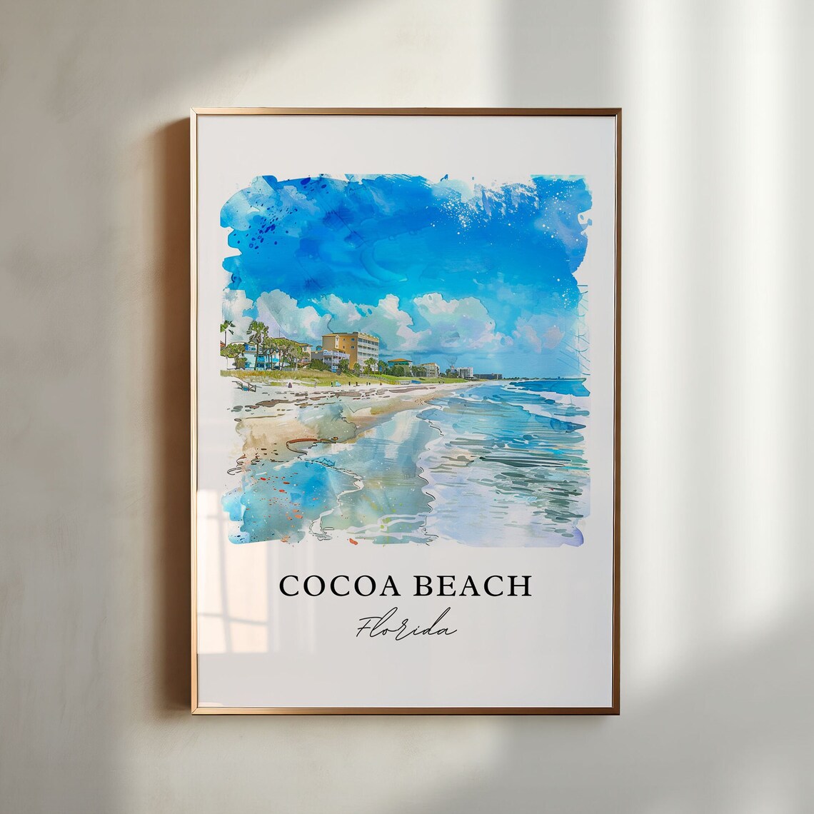 Cocoa Beach Florida Ocean Shoreline Surf Watercolor Scenic Poster