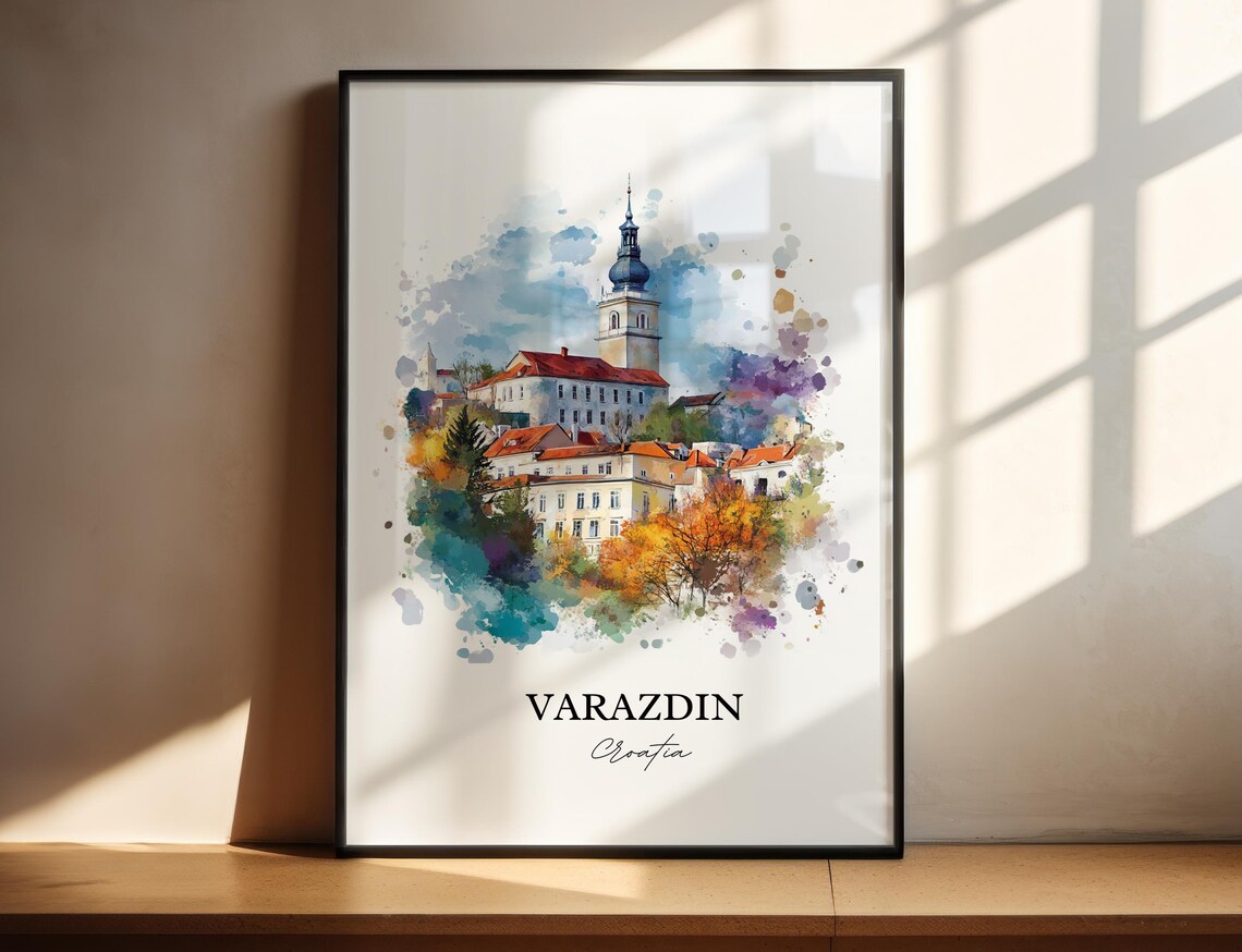 Varazdin Croatia Historic Church Tower Old Town Watercolor Poster