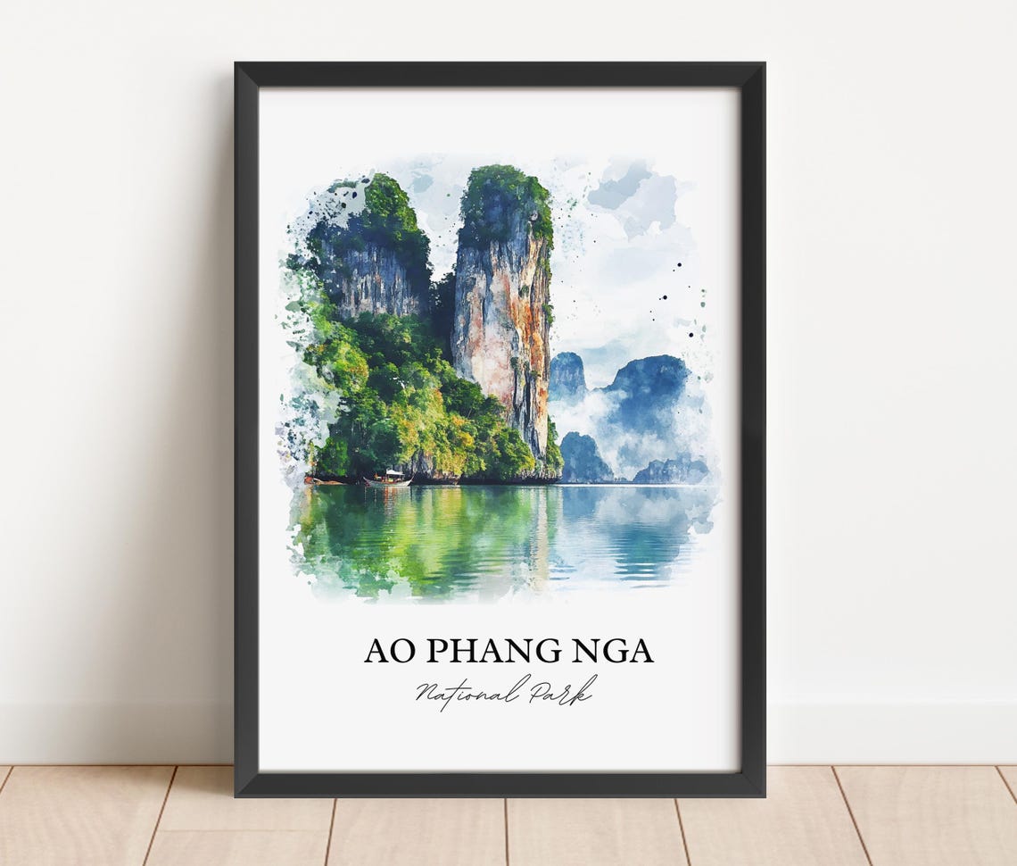 Ao Phang Nga Thailand Limestone Karst Bay Watercolor Travel Poster - Image 3