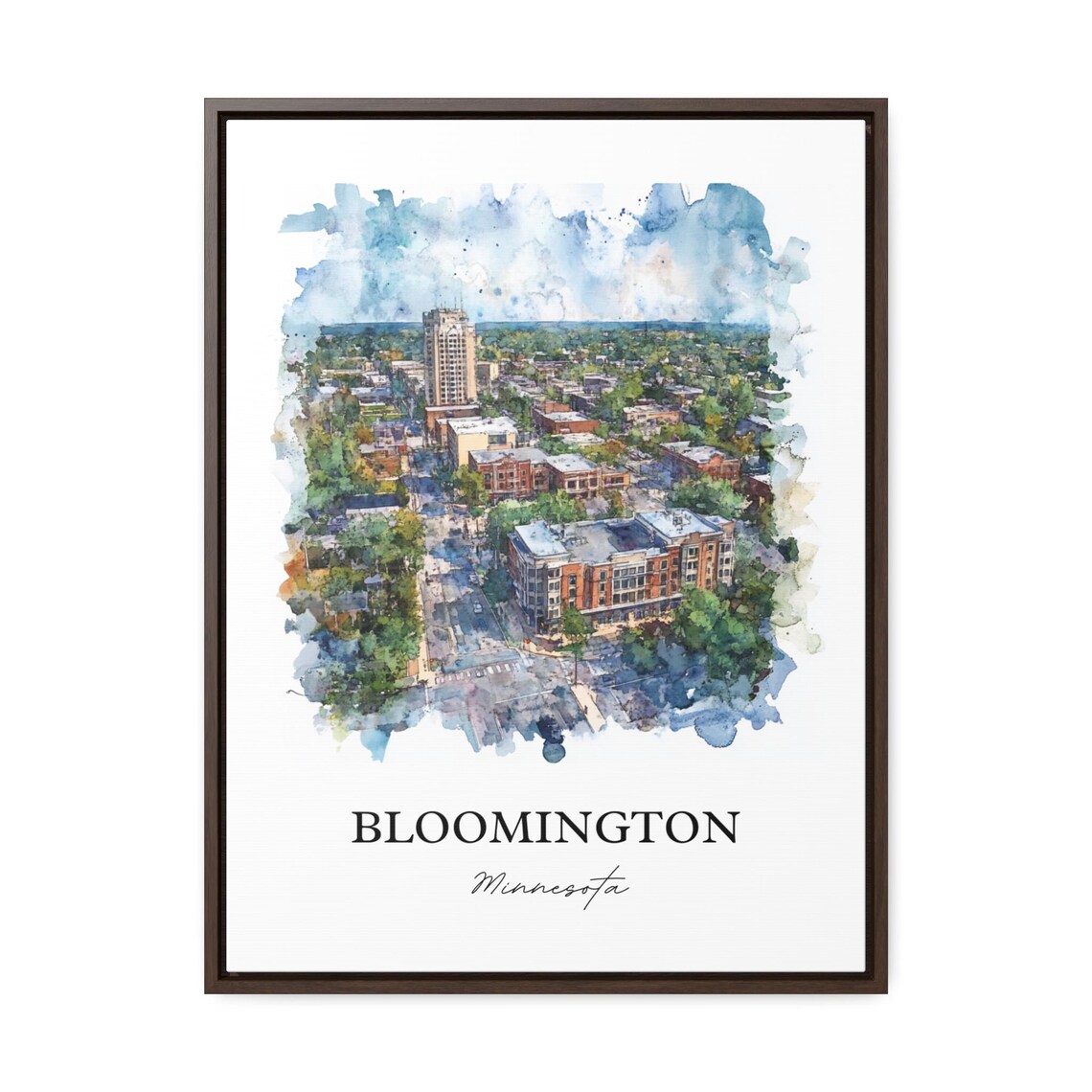 Bloomington Minnesota Leafy Downtown Aerial Watercolor Art Poster - Image 3