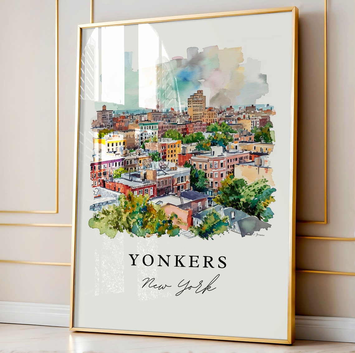 Yonkers New York City Brick Rooftops Watercolor Travel Poster - Image 4