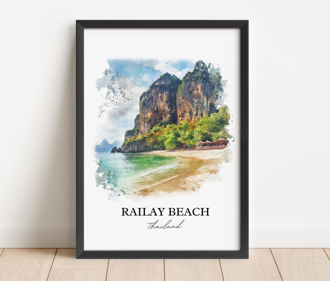 Railay Beach Thailand Watercolor Limestone Cliffs Bay Art Poster - Image 3