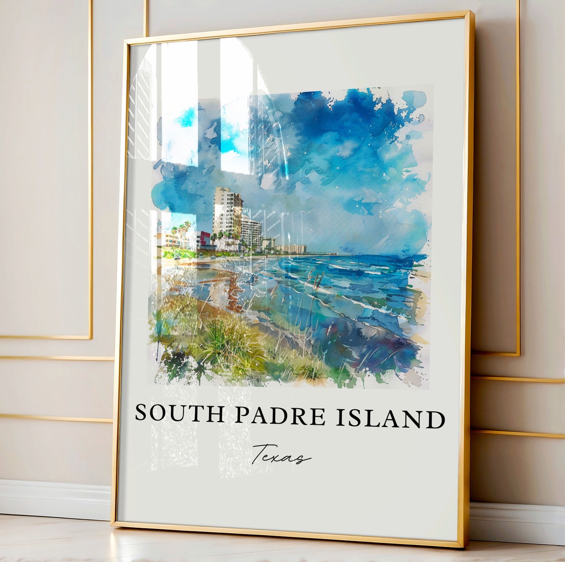 South Padre Island Texas Beachfront Hotels Ocean Watercolor Poster - Image 4
