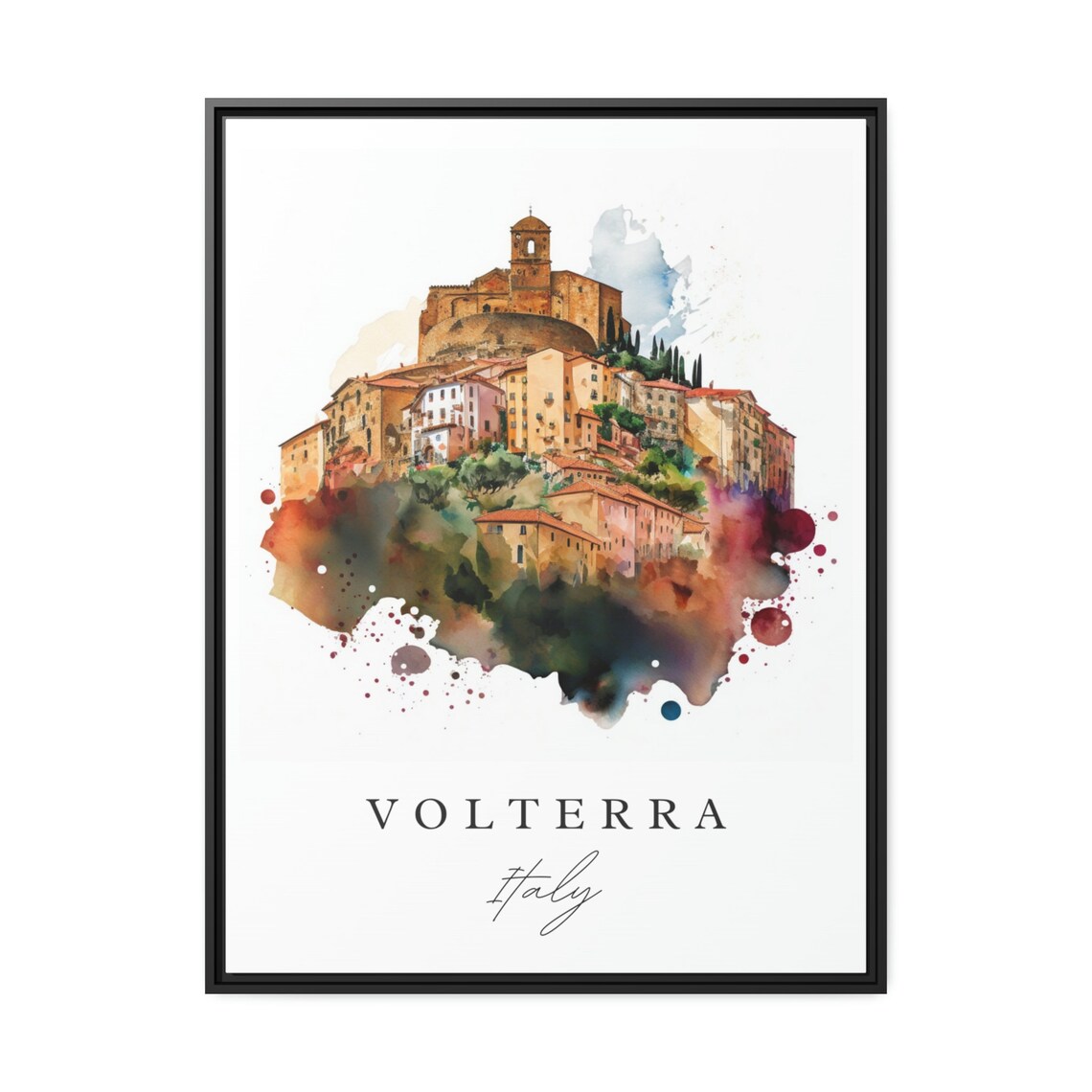 Volterra Italy Golden Tuscan Hilltop Town Watercolor Travel Poster - Image 2