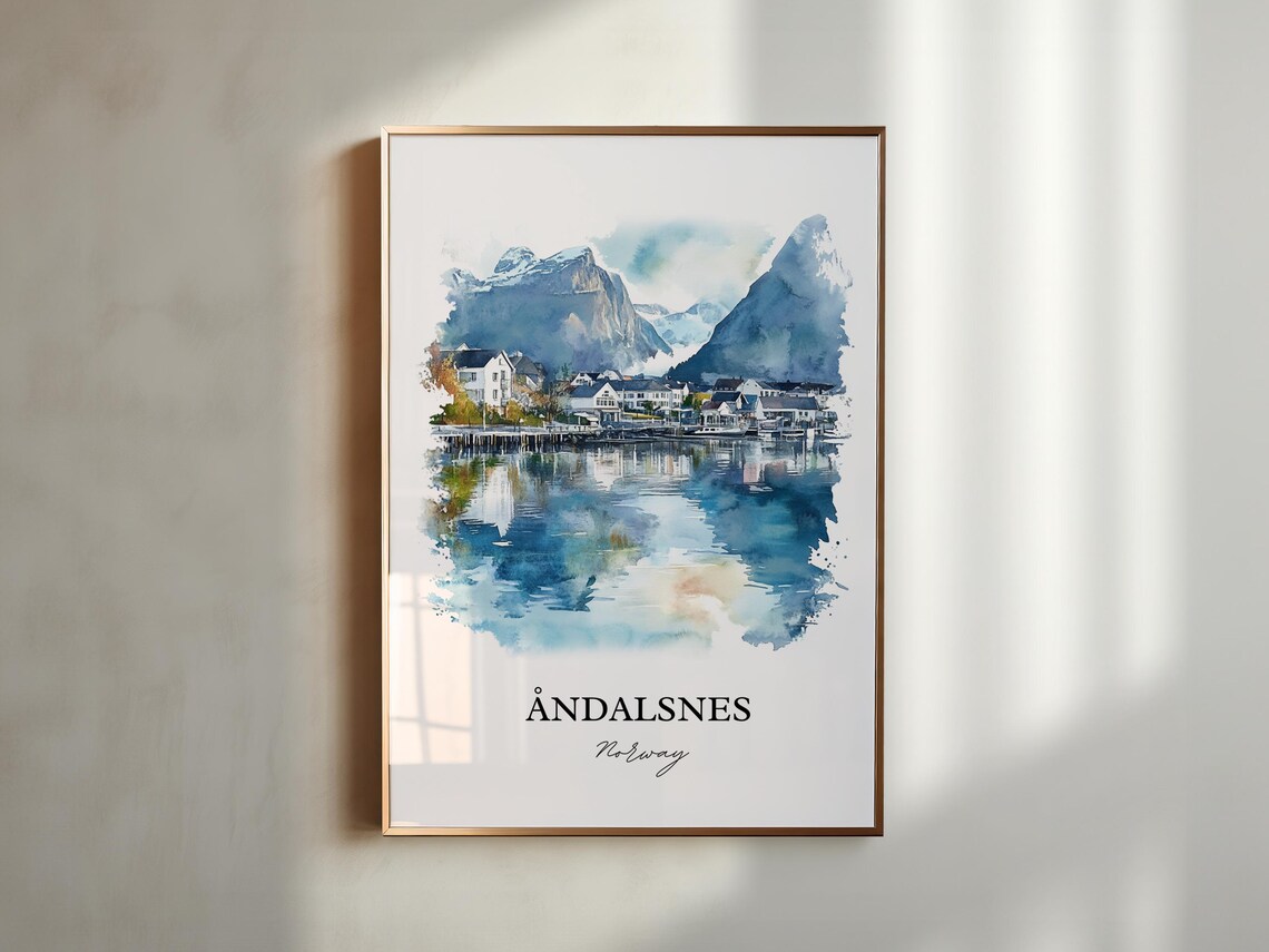Andalsnes Norway Watercolor Fjord Town Mountain View Travel Poster - Image 2