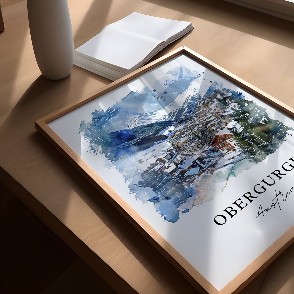 Obergurgl Austria Alpine Ski Village Snowy Watercolor Poster - Image 5